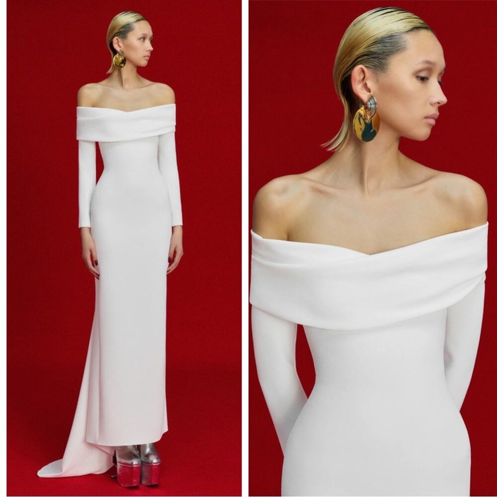 Solace London White Off-Shoulder Long Sleeve Wedding Dress